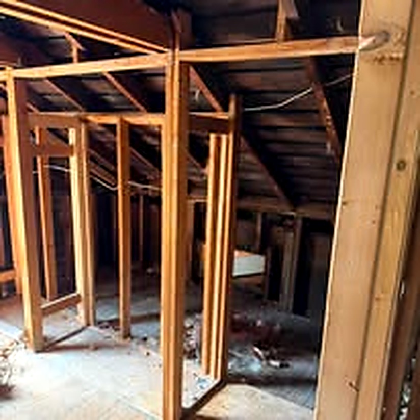 Attic framing debris